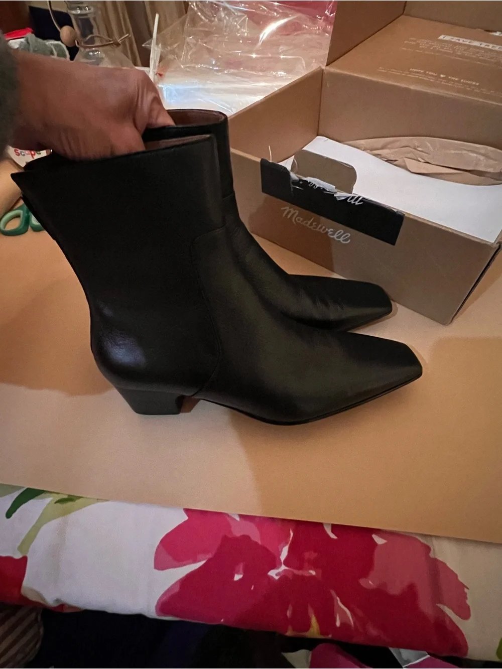 Madewell Black Leather Square-Toe Ankle Booties - Picture 7 of 8